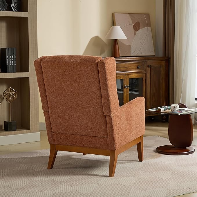 26.18 Wide Modern Accent ChairPolyester Blend High Back Reading ChairUpholstered Armchair Club ChairSingle Sofa with Wood Legs for Living RoomBedroomReading RoomOfficeOrange