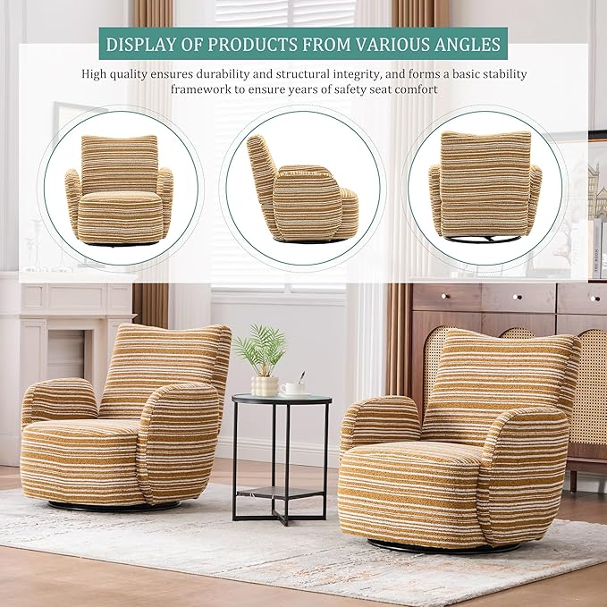 Modern Boucle Upholstered Accent Swivel Barrel ChairLeisure Club Lounge Chair with Sand-Rimmed Fabric and Metal Bracket for Living Room Bedroom Home Office (Mustard Yellow Boucle)