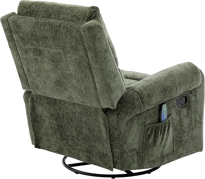 Christopher Knight Home Harper Massage Recliner Chair with 8 Modes Chenille Upholstered Recliner Sofa Swivel Massage Chair with a Side Storage Pocket for Living Room/Bedroom Head Support Green
