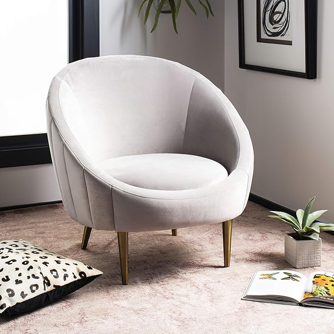 Safavieh Couture Home Razia Retro Glam Pale Taupe Velvet Channel Tufted Tub Chair
