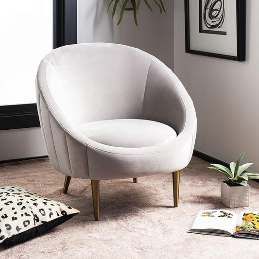 Safavieh Couture Home Razia Retro Glam Pale Taupe Velvet Channel Tufted Tub Chair