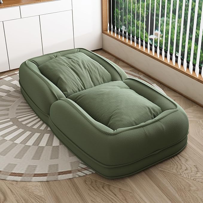 Modern Folding Lazy Sofa Bed Human Dog Bed for Adults with Soft Pillows Upholstered Floor Lounge Chair with5 Adjustable Position for Living Room Bedroom