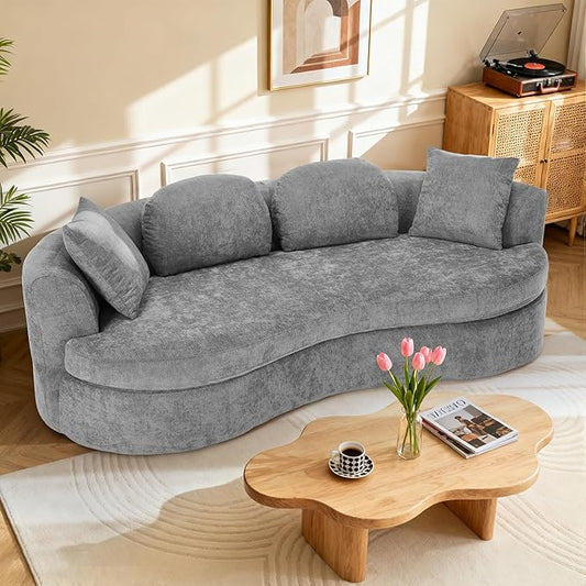 95” Modern Curved Sofa Chenille Fabric Comfy Cloud Couch No Assembly Required Half Moon Couch with Deep Seat 4 Pillows for Living Room Apartment Bedroom