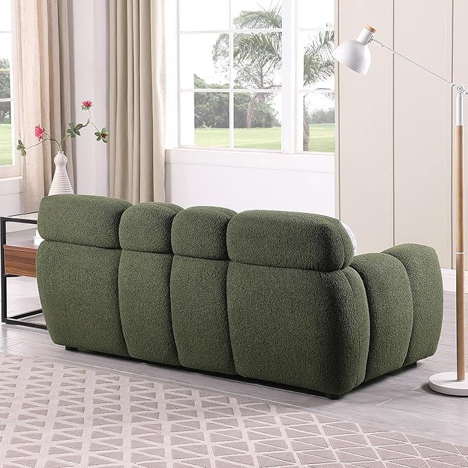 65 Modern Cloud Loveseat Sofa Couch Small Boucle Tufted Love Seat Comfy Upholstered 2 Seater Bubble Curved Sofa with 2 Accent Pillows for Living Room Bedroom Apartment Office Green