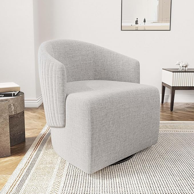 BELLEZE Swivel Accent Chair Modern Upholstered Swivel Armchair 360 Degree Barrel Chair Comfy Corner Chair for Living Room Bedroom - Malta (Light Grey)