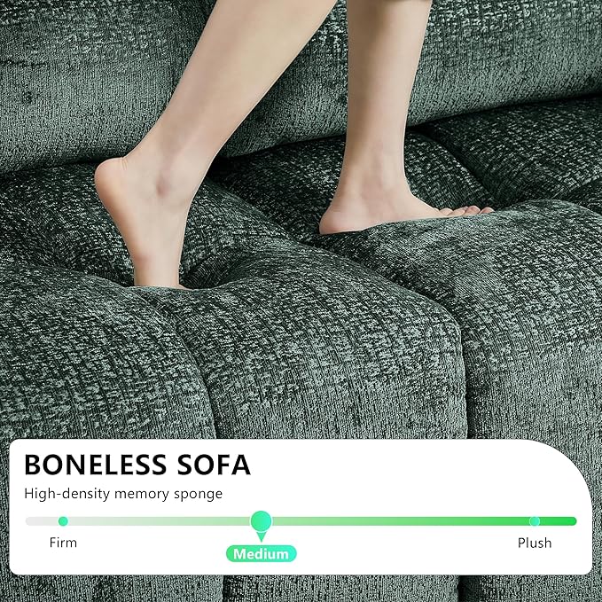 135 Modular Sectional Couch for Living Room Morden Chenille U Shaped Boneless Couch Cloud Sofa with Removable Armrest for Bedroom Apartment Green