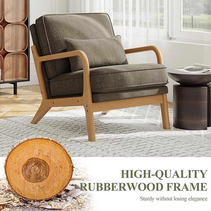Modern Accent Chair Set of 2 with Lumbar Pillow Relaxing Mid Century Chair Armchair with Solid Wood Frame &amp Soft Cushion Reading Leisure Armchair for Living Room Green