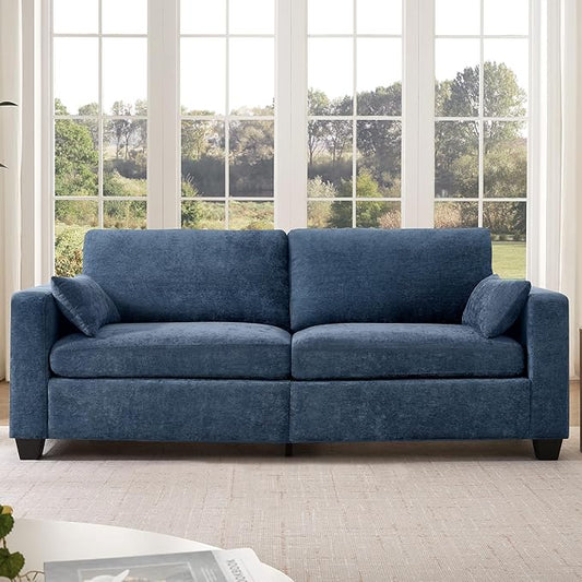 Modern Loveseat Sofa for Living Room Removable Cover Spring Cushions Solid Wood Frame Wide Armrest Chenille Fabric Recliner Couches for Small Space (Blue Chenille 81 inch)