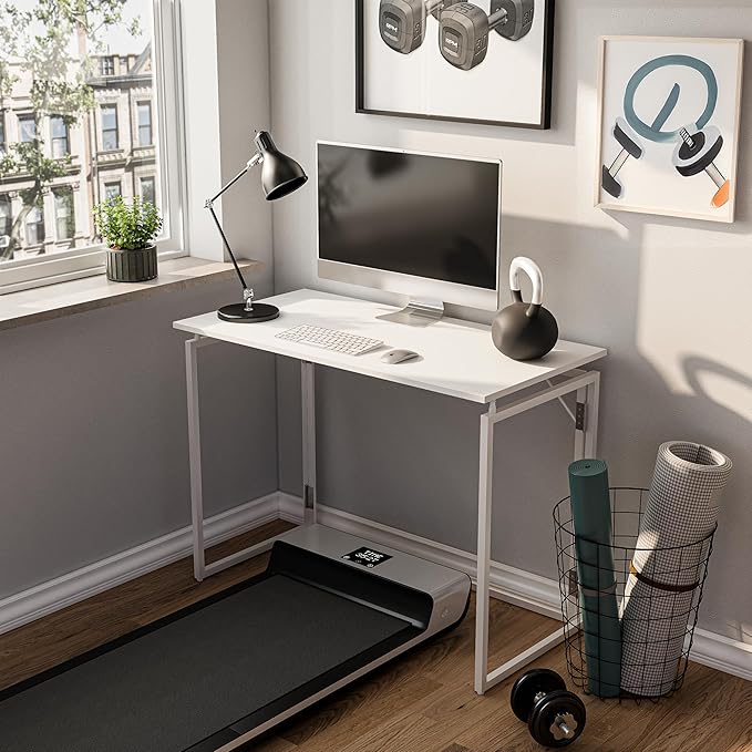 Folding Desk - 31.5 Wood Top Foldable Desk for Small Spaces | No Assembly Required Compact Desk for Home Office Writing and Study