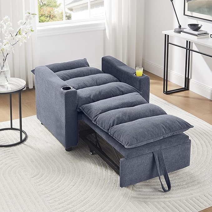 3-in-1 Convertible Sleeper Chair Bed Adjustable Pull-Out Sleeper Sofa Chair Modern Futon Sofa Bed Loveseat with Adjustable Backrest for Living Room Small Space (Gray 36 W)