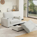 42.8 Oversized Chaise Lounge Chair with Storage Ottoman Corduroy Sofa Bed with Cup Holders &amp USB Charging Port Upholstered Sleeper Chair for Living Room BedroomBeige