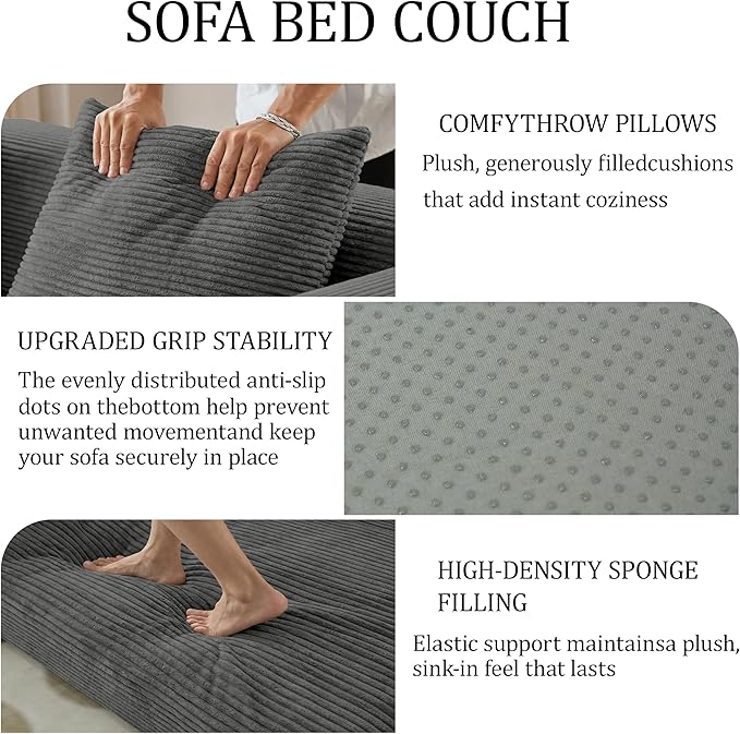 HouseMila 53.15 Convertible Sofa Bed4-in-1 Futon Sofa Bed Modular Loveseat Sleeper Folding Pull Out Couch with Pillows No Assembly Required Boneless Couch for Living Room Bedroom Guest RoomGrey