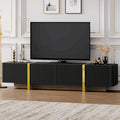 Merax Luxury Fluted TV Stand for Televisions Up to 80'' Modern Entertainment Center with Storage Cabinets &amp Drawers and Golden Wood Grain Legs Smooth Media Console for Living Room Black