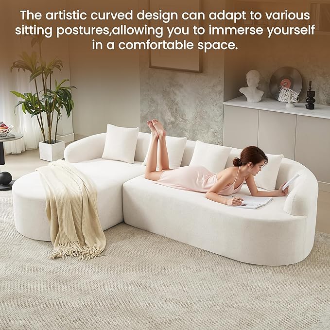 105 Boneless L Shaped Sectional Couch Curved Cloud Deep Seat Sofa with Chaise Lounge Oversized 4 Seater Couches for Living Room No Assembly Chenille Beige