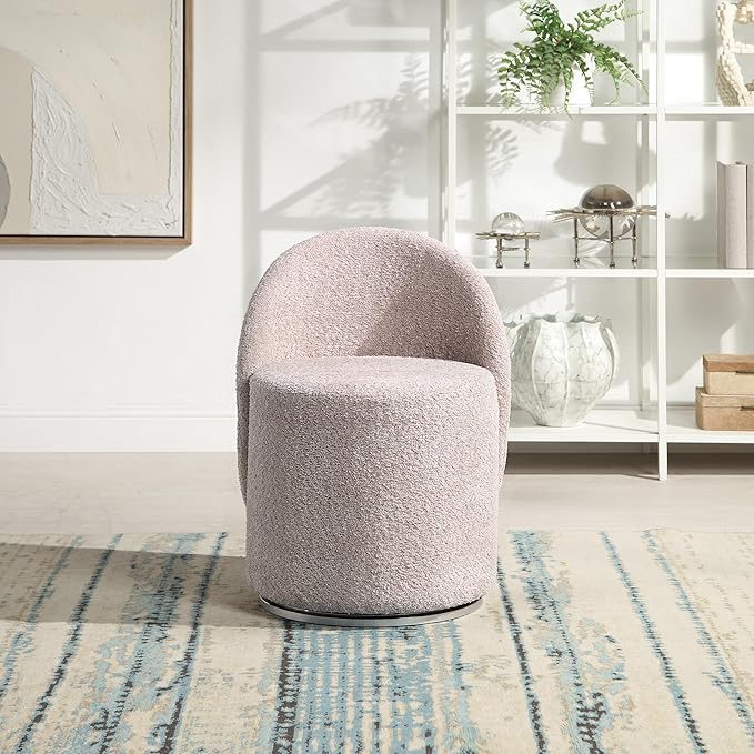 OSP Home Furnishings Lystra Swivel Barrel Vanity Chair with Textured Boucle Fabric Dusty Rose