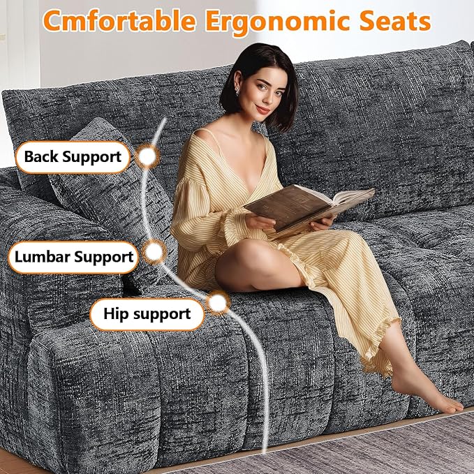 Luxury 108 L Shape Boneless Couches for Living Room Chenille Modular Sectional Cloud Sofa Couch W/Deep Seat &amp Pillows Memory Foam Couch W/Oversized Chaise (Grey Right Facing Chaise)