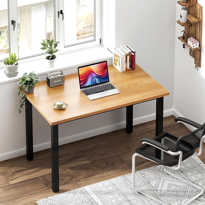 Need Small Computer Desk 31.5 inch Sturdy Writing Desk for Small Spaces Computer Desk Teens Desk Study Table Laptop Desk Home Ofice Desk Black Metal Frame Teak