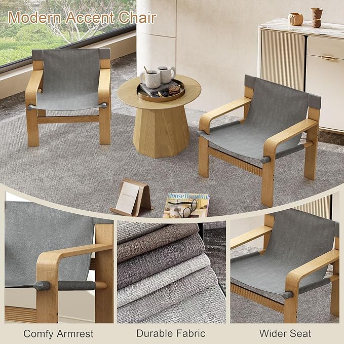 Ball &amp Cast Living Room ChairsMid-Century Lounge with Comfortable Linen Fabric Armchair &amp Rubber Wood FrameAccent Chair Wide ArmrestDetachable and Washable Seating Furniture for ReadingDar