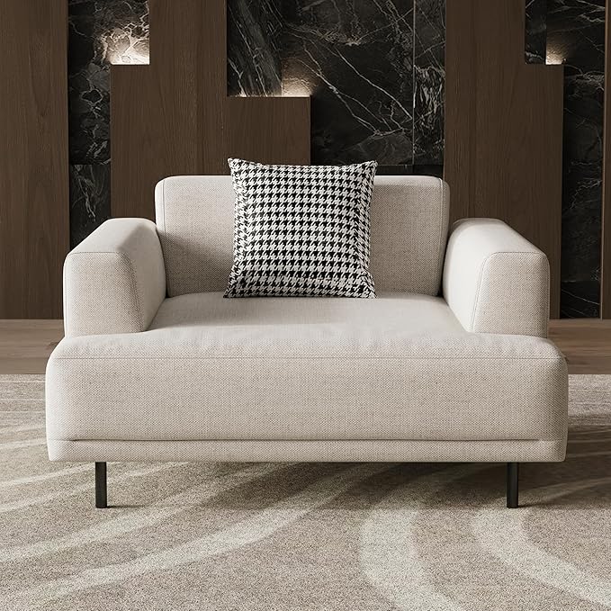Cream Fabric Sectional Sofa – Contemporary Upholstered Couch with Metal Legs for Living Room (41.3inch-Armchair)