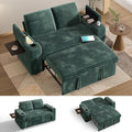 Vipbear 65 Loveseat Sleeper Sofa with Pull Out Bed Plush Corduroy 3-in-1 Convertible Sofa Bed with Reclining Backrest|USB Ports|Cup Holders|Side Table|Storage Armrests Tool Free Assembly Green