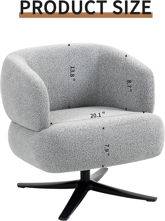 GDFStudio 360° Swivel Barrel Accent Chair Cuddle Style Single Sofa Lounge Chair for Living Room Bedroom Study Balcony or Reading Corner Antique Grey