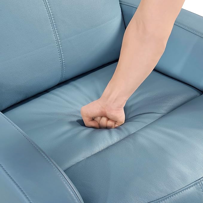 Lexicon Swivel Glider Reclining Chair Top Grain Leather Match Manual Pull Handle Recliner Comfy Nursery Glider Recliner Swivel Reclining Chair for Living Room/Office/Bedroom/Apartment Blue