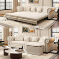3-in-1 Pull Out Sofa Bed - 89 King Size Convertible Sleeper Sofa Large Velvet 3-Seater Sofa with Movable Ottoman Sleek Rivet Detailing Tufted Design Pull Out Couch (Beige)