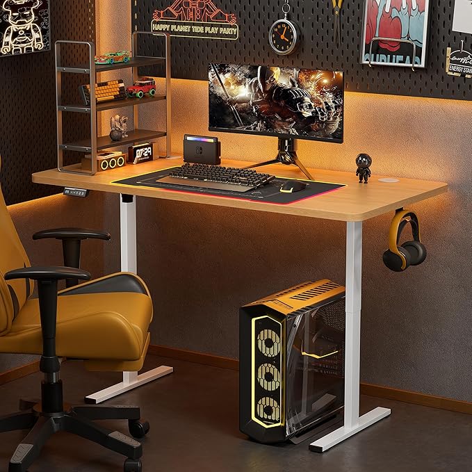 24x63 Inches Sit Stand Home Office Desk Electric Standing Desk Adjustable Height Stand up Desks with Cable Management 3 Memory Preset Adjustable Height Desks Computer Home Office Natural