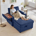 Modern Corduroy Cloud Chaise Lounge Chair with Ottoman Storage USB Ports &amp Wooden Side Table – 34.5 Comfortable Reading Chair for Living Room Bedroom &amp Home Office Reading Room Blue
