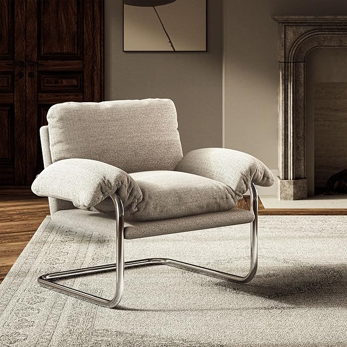 Modway Ansel Boucle Accent Chair in Newsprint - Fabric Lounge Chair for Living Room Bedroom - Upholstered Corner Reading Chair with Arms and Removable Cushions