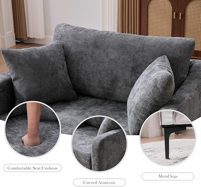 Aoiy &amp Wifon 43.9'' W Oversized Accent Chair Upholstered Mid-Century Reading Chair Comfy Oversized Armchair for Living Room &amp Bedroom Chenille Charcoal