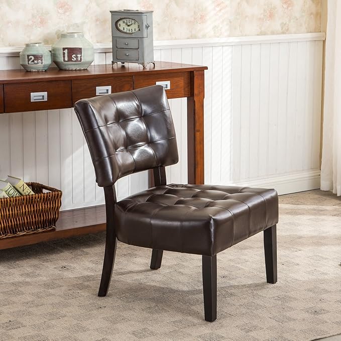 Roundhill Furniture Blended Leather Tufted Accent Chair with Oversized Seating Brown
