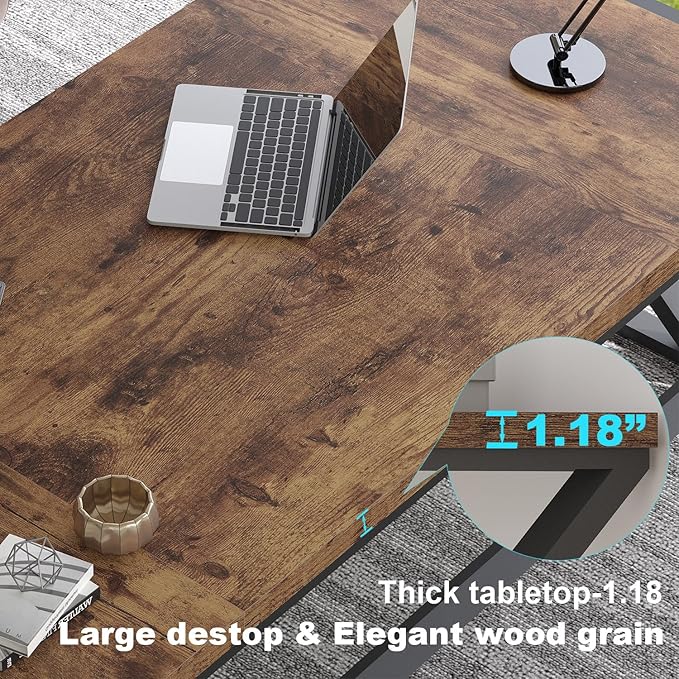 LVB 78.7 Computer Desk Industrial Extra Long Wood Home Office Desk Large Rustic Modern Metal Workstation Pc Study Writing table Dual monitor Double Work Executive Desk for Two Person Rustic Brown