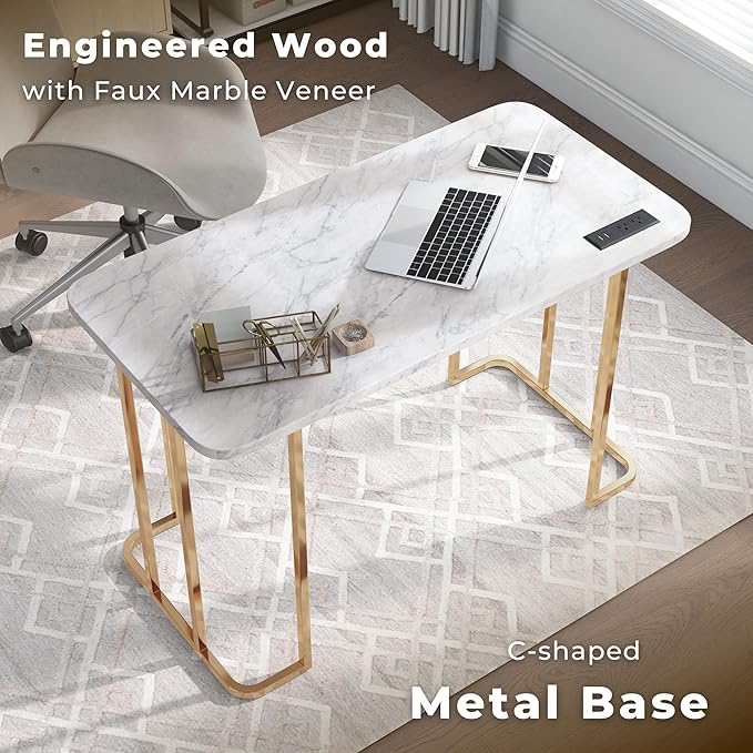 HOMES: Inside + Out Sevehills Modern Metal 48 in. Writing Desk with USB Port for Home Office Black