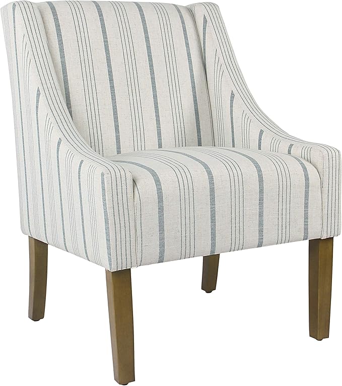 Homepop Home Decor Upholstered Classic Swoop Arm Accent Chair Accent Chairs for Living Room &amp Bedroom Decorative Home Furniture Ivory &amp Gray Stripe