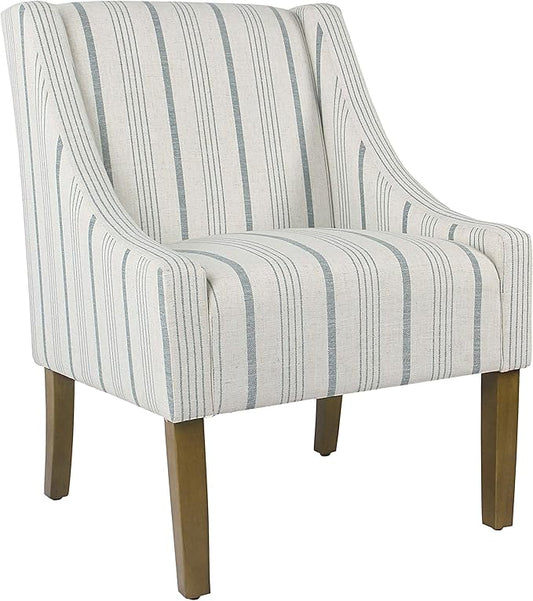 Homepop Home Decor Upholstered Classic Swoop Arm Accent Chair Accent Chairs for Living Room &amp Bedroom Decorative Home Furniture Ivory &amp Gray Stripe