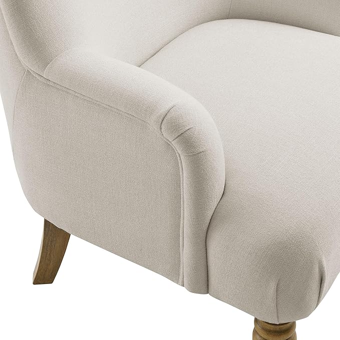 Modway Ellington Living Room Accent Armchair in Salt – Fabric Upholstered Reading Arm Chair with Wooden Legs – Modern Lounge Chair with French Piping Trim