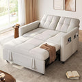 DWVO 55 Convertible Sofa Bed 3-in-1 Sleeper Sofa with Pull-Out Bed Linen Futon Couch with Adjustable Backrest and Side Pocket Modern Loveseat for Living Room Apartment Light Beige