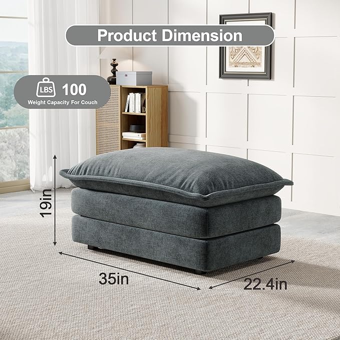 Soft Chenille Ottoman Footrest for Sectional Sofa - Comfortable Upholstered Seat Cushion Grey