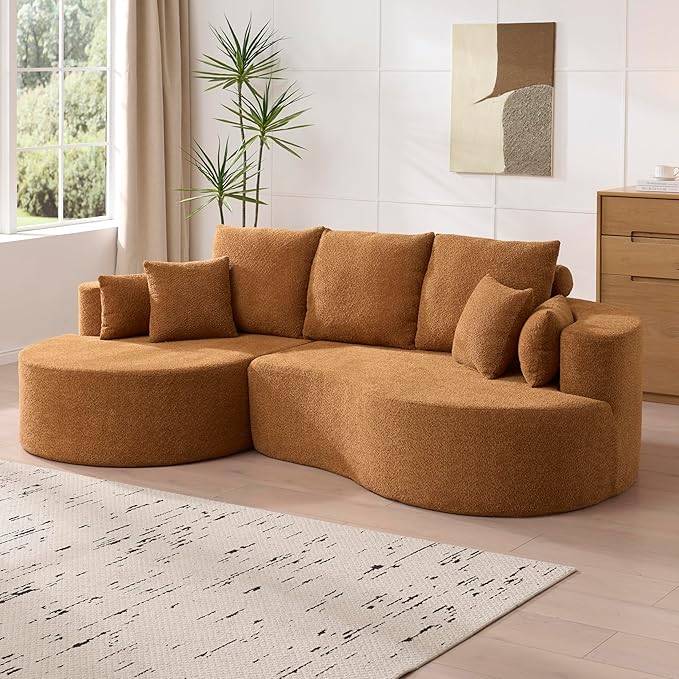 kevinplus 106'' Sectional Curved Sofa Sponge Couch with Chaise Lounge for Living Room L-Shape Modern Sectional Sofa Couch No Wood Structure &amp No Assembly 72 Hour Rebound Orange