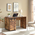 Home Office Desk Distressed Wood One Cabinet Three Shelves Faux Barn Door on Metal Euro Hinges Modesty Panel