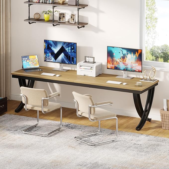 Tribesigns 2 Person Office Computer Desk 78.7-Inch Extra Long Desk Large Double Desk for Two People Workstation Work Desk for Home Office with Stylish Legs (Natural)