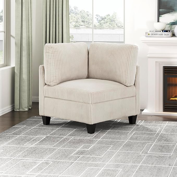 Lexicon Modular Sectional Sofa for Living Room Corduroy Corner Seat with Storage Units of Modular Sectional Couch Upholstered Chair for Customizable Sectional Sofa Couch Beige