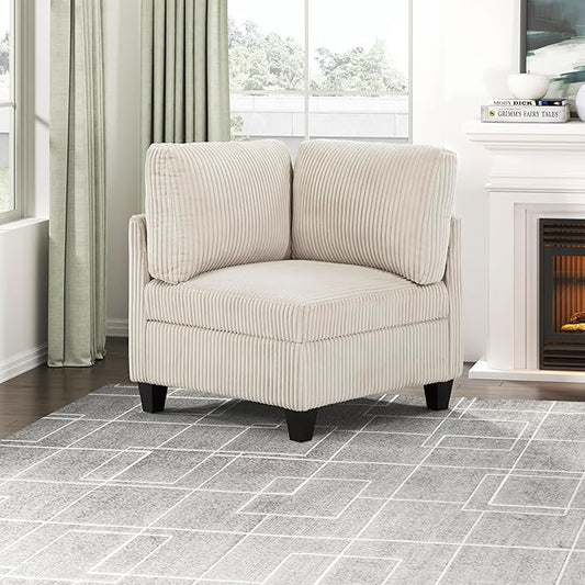 Lexicon Modular Sectional Sofa for Living Room Corduroy Corner Seat with Storage Units of Modular Sectional Couch Upholstered Chair for Customizable Sectional Sofa Couch Beige