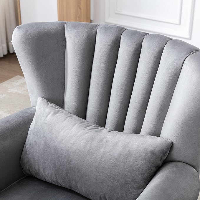 chairus Mid-Century Modern Accent Chair Comfy Single Sofa Chair Channel Back Armchair with Small Pillow for Living Roon Bedroom Club - Velvet Grey