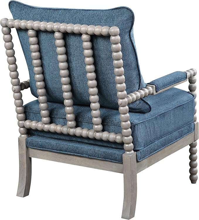 OSP Home Furnishings Abbott Spindle Accent Chair with Padded Spring Seat and Brushed Grey Base Azure Blue Fabric