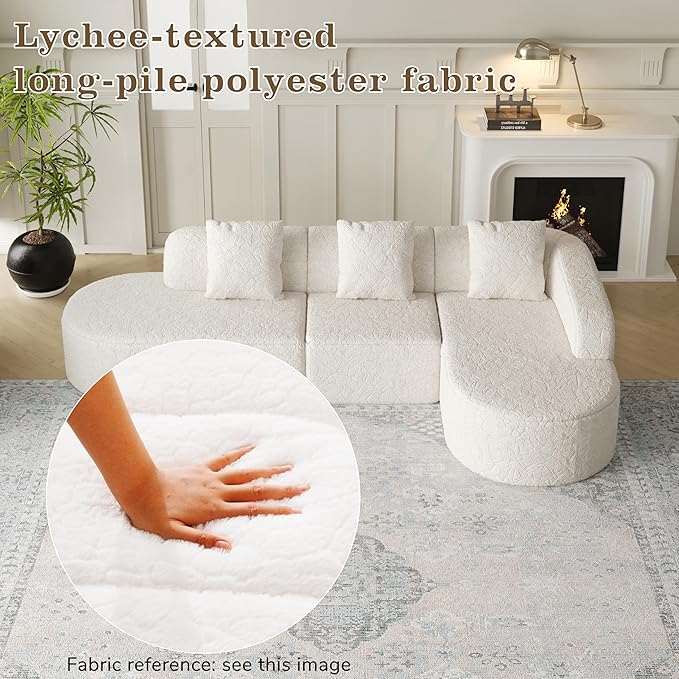 111.8' Curved Sectional Cloud Sofa Modern L Shaped Couch with Chaise &amp Pillows Comfy Upholstered Deep Seat Compression Boneless Sofa for Living Room Office No Assembly Required Right Facing W