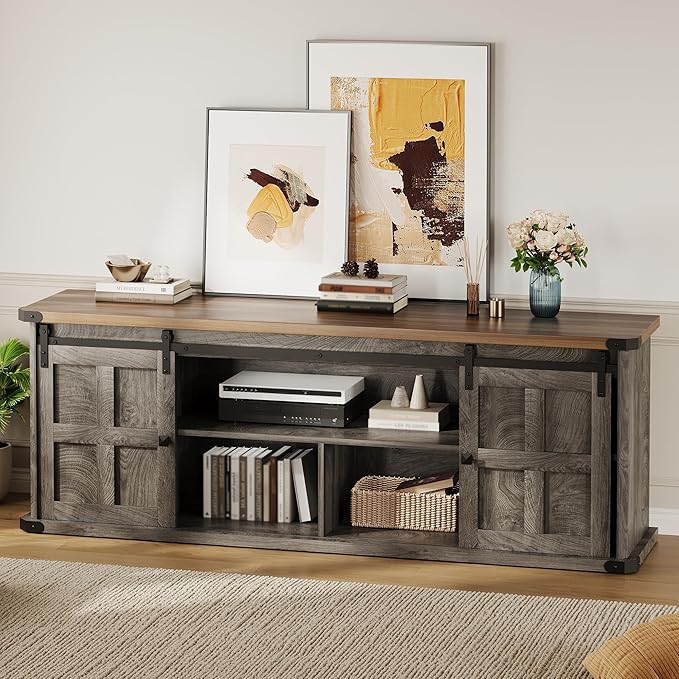 GAOMON 70 Farmhouse TV Stand for 80/75/70 Inch TVsEntertainment Center Storage Cabinets w/Power Outlets and Sliding Barn DoorRustic TV Stands for Living RoomMedia Console Cabinet