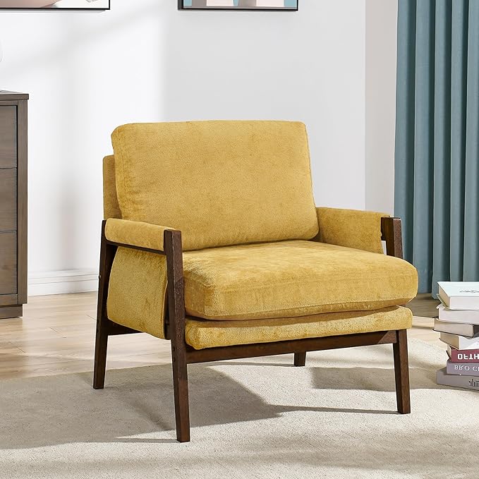 Roundhill Furniture Kelly Mid-Century Modern Accent Armchair Yellow