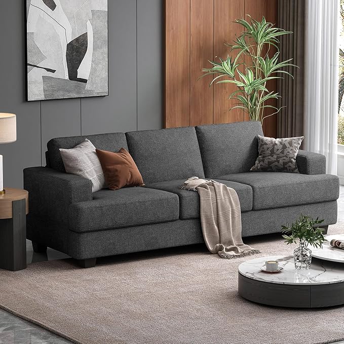 89 Inch Sofa with Extra Deep Seats Oversize 3 Seater Sofa for Living RoomModern Couch and Sofa Comfy Armrests and Seats and Backrests Easy Installation Grey